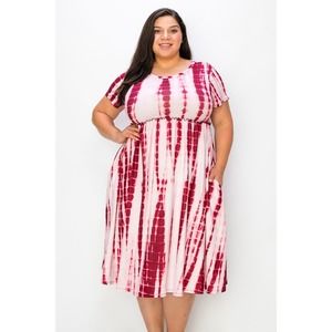 Plus size shirred print dress with side pockets
